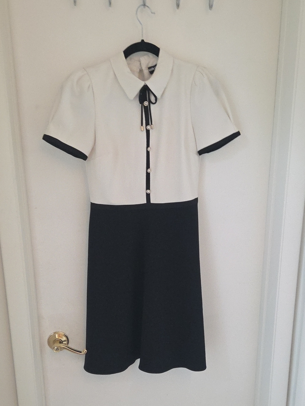 Karl Lagerfeld Black and White Two-Tone Midi Dress with Bow Tie